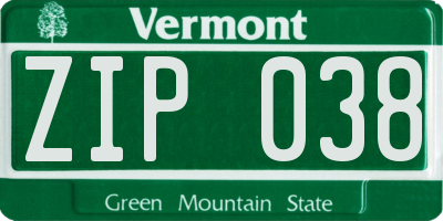 VT license plate ZIP038