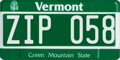 VT license plate ZIP058