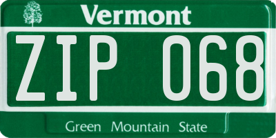 VT license plate ZIP068