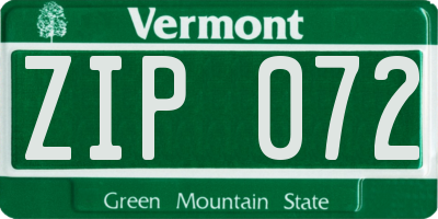 VT license plate ZIP072