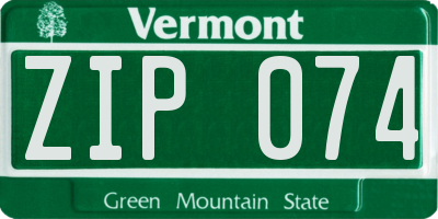 VT license plate ZIP074