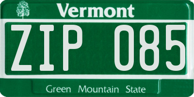 VT license plate ZIP085