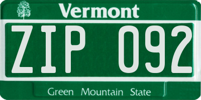 VT license plate ZIP092