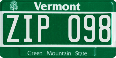 VT license plate ZIP098