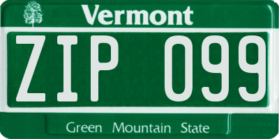 VT license plate ZIP099