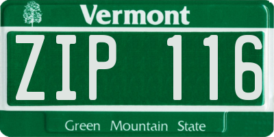 VT license plate ZIP116