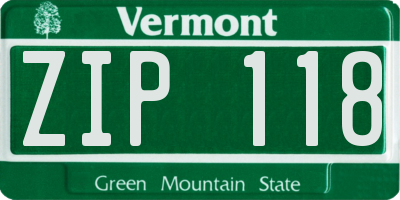 VT license plate ZIP118