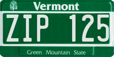 VT license plate ZIP125