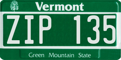 VT license plate ZIP135