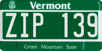 VT license plate ZIP139