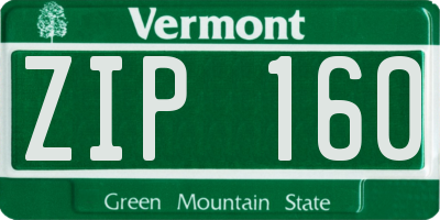 VT license plate ZIP160