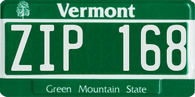 VT license plate ZIP168