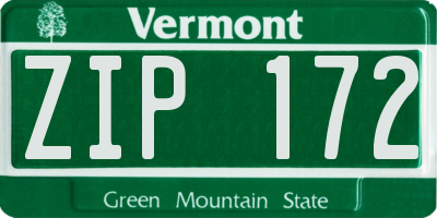VT license plate ZIP172