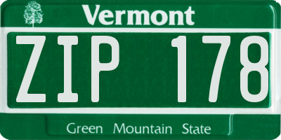 VT license plate ZIP178