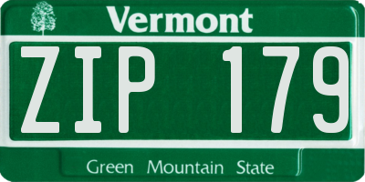 VT license plate ZIP179