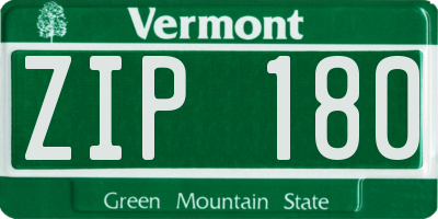 VT license plate ZIP180