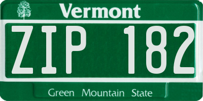 VT license plate ZIP182