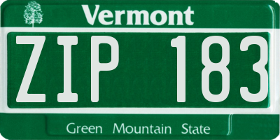 VT license plate ZIP183