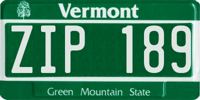VT license plate ZIP189