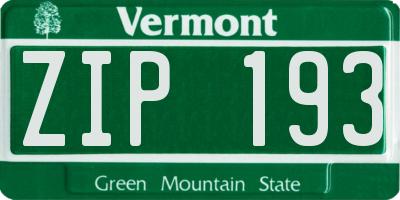 VT license plate ZIP193