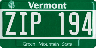 VT license plate ZIP194