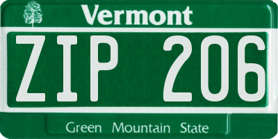 VT license plate ZIP206