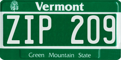 VT license plate ZIP209