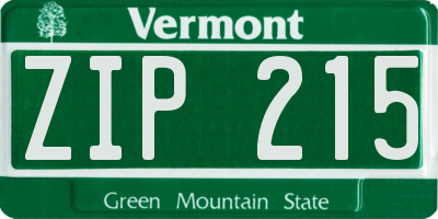 VT license plate ZIP215