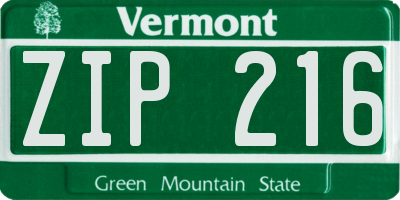 VT license plate ZIP216