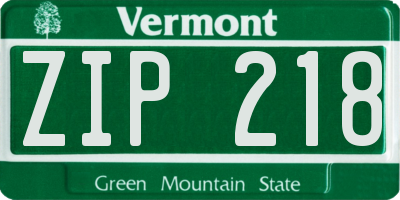 VT license plate ZIP218