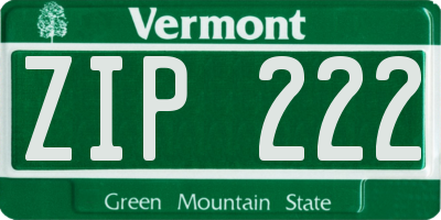 VT license plate ZIP222