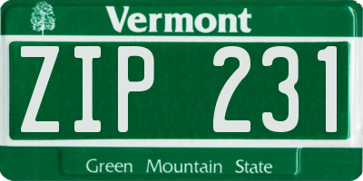 VT license plate ZIP231
