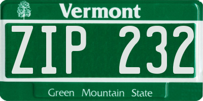 VT license plate ZIP232