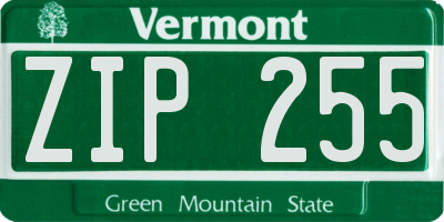 VT license plate ZIP255