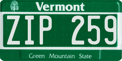 VT license plate ZIP259