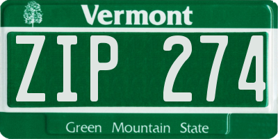 VT license plate ZIP274