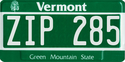VT license plate ZIP285