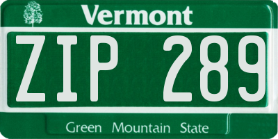 VT license plate ZIP289