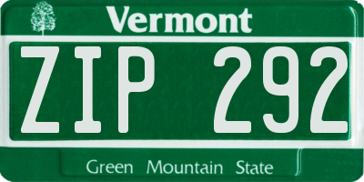 VT license plate ZIP292