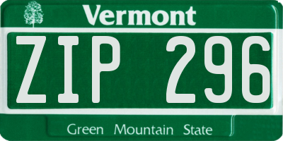 VT license plate ZIP296