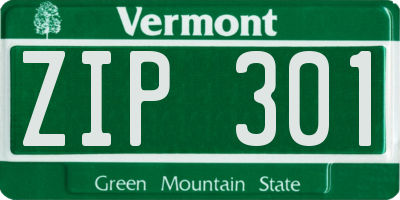 VT license plate ZIP301