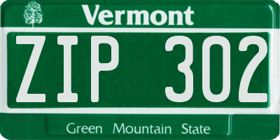 VT license plate ZIP302
