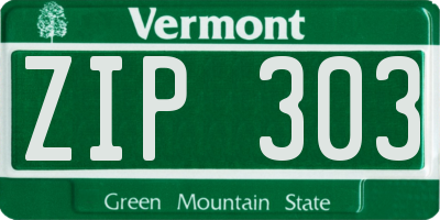 VT license plate ZIP303