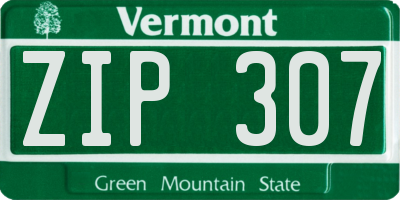 VT license plate ZIP307