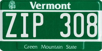 VT license plate ZIP308