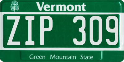 VT license plate ZIP309
