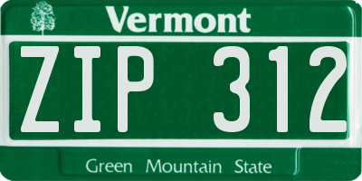 VT license plate ZIP312