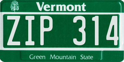 VT license plate ZIP314
