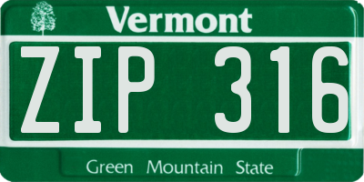 VT license plate ZIP316