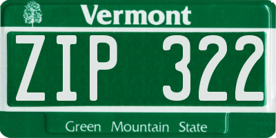 VT license plate ZIP322
